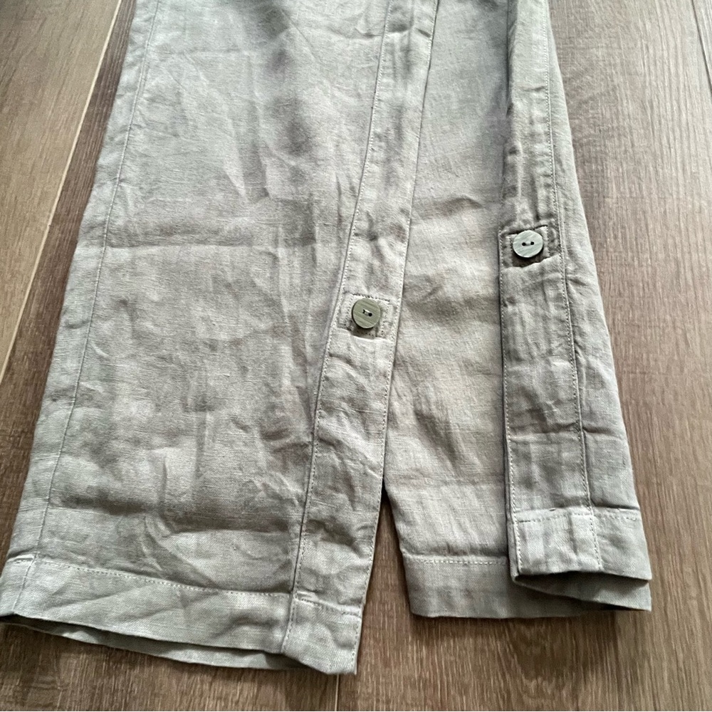Pure Jill Dyed Linen Pull On Roll Tab Pants M Olive Elastic Waist 35x29 Flaw - Picture 9 of 14